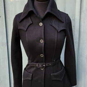 Lee Parker Navy Belted Jacket Size Small Vintage Circa 1970s to 1980s